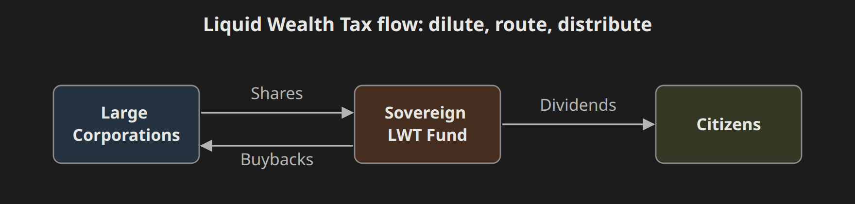 Large corporations issue new non-voting shares to a public fund each year; the fund holds the residual stake, offset by buybacks.